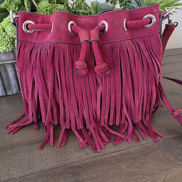 Handbags - Rebecca Minkoff Burgandy Suede Fringe Crossbody Bag